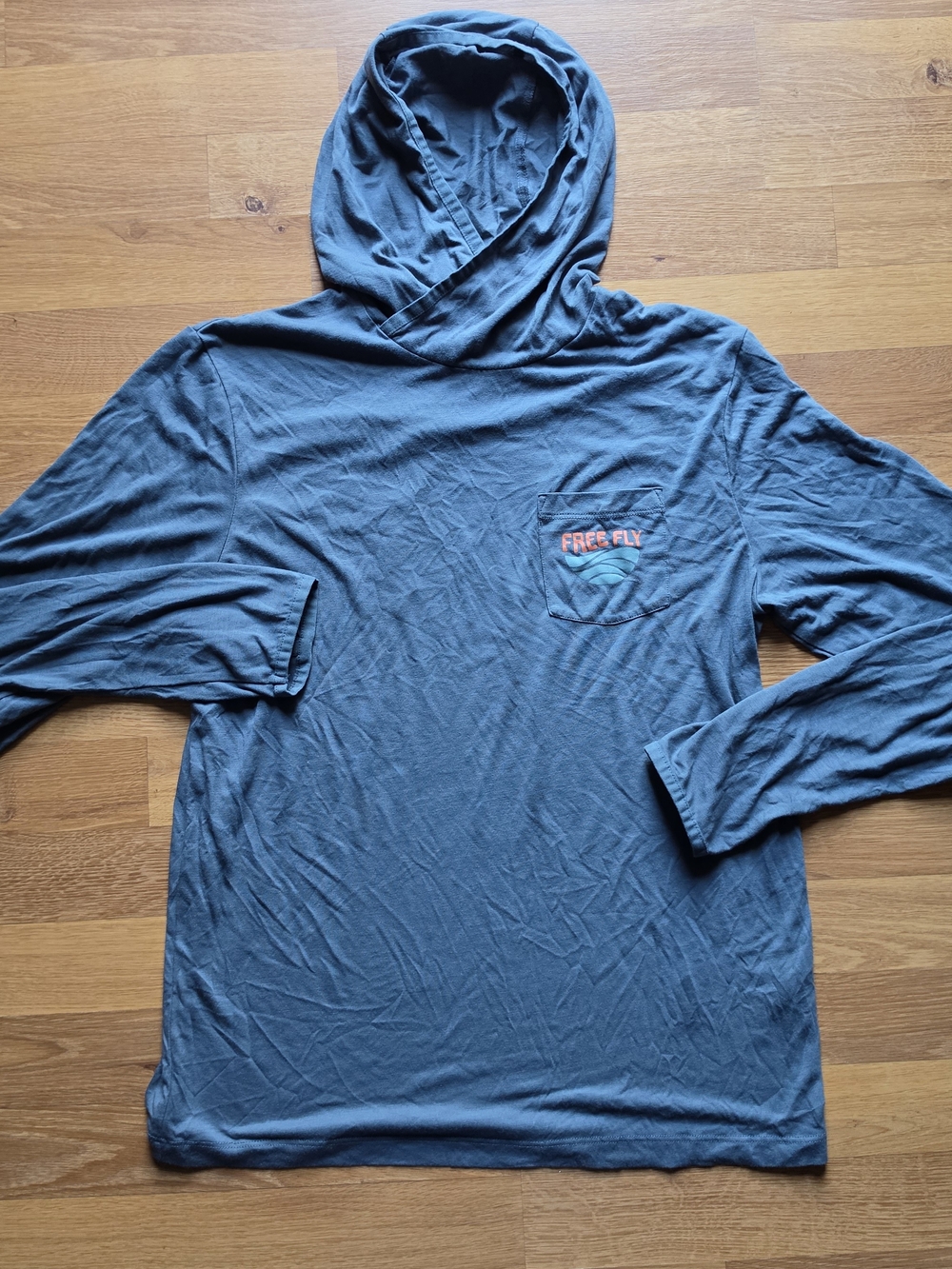 Free Fly Apparel Teal Blue Hooded Long-Sleeve Pocket Tee